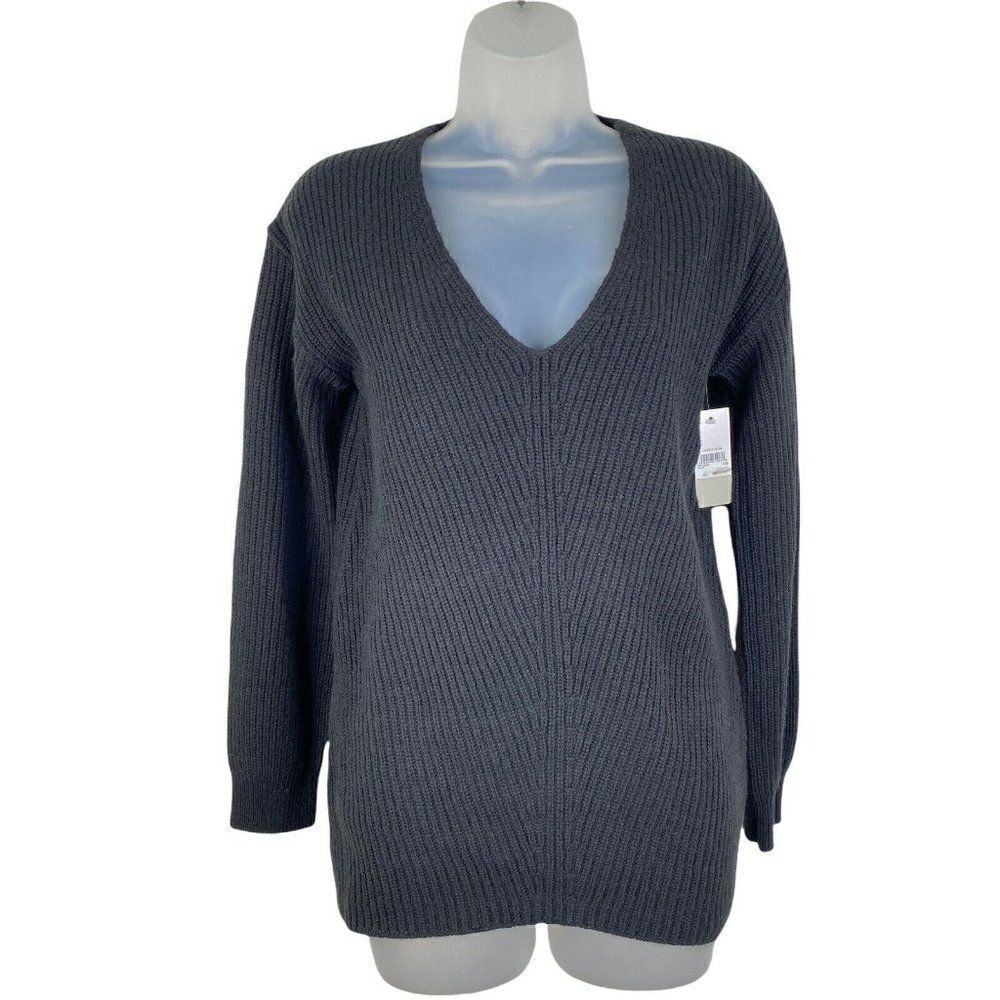 BP Pullover Sweater Womens XXS Black Ribbed Knit V-Neck Cotton Blend